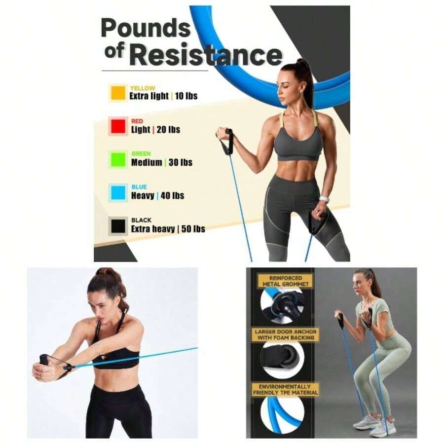 Resistance Bands With Handles Working Out Women And Men, Exercise Bands With Door Anchor, Stretch Bands Home Workouts, Simple Guide Included