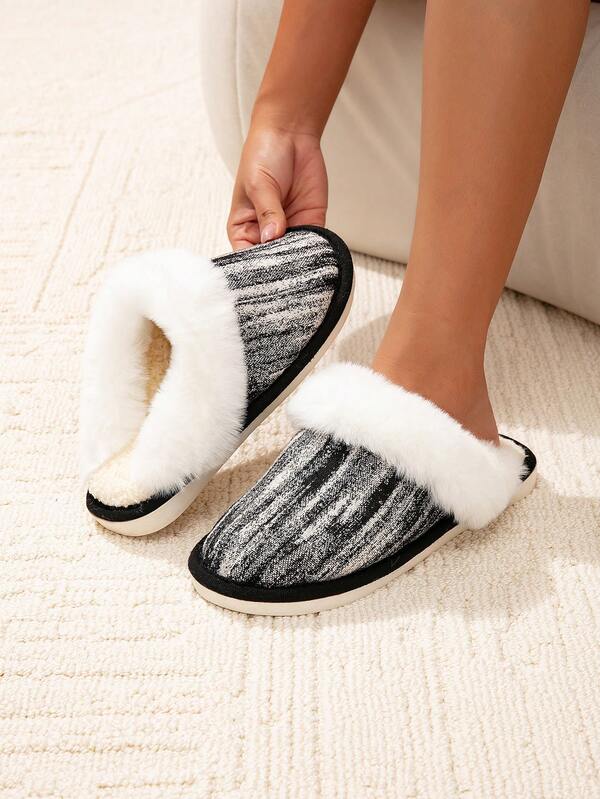 Damen Herbst/Winter Sprühfarbe Minimalistische Hausschuhe, flauschige Slip-On warme Plüsch Baumwoll Hausschuhe geeignet für Lässig, Zusammenkünfte, Zuhause, Sportbekleidung