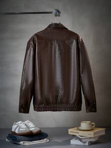 2025新款男士皮夹克春秋季休闲通勤商务翻领软PU外套 - 棕色 - 查看 3