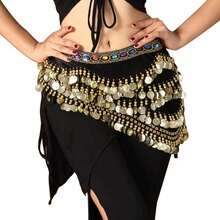 肚皮舞服装闪光亮片流苏裙，时尚舞蹈腰带裙，适合肚皮舞 - 彩色 - 查看 2