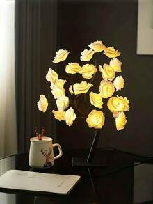 USB Powered Rose Tree Lamp - Comes With Data Cable/USB Rechargeable LED White Rose Tree Lamp - Flower Night Light, Adjustable Potted Design, Suitable For Home Living Room, Halloween, Bedroom And Party Decoration, Christmas Desktop Decor, Perfect Holiday Gift!