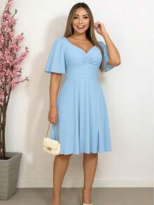 Vestido Curto Elegance Manga Flare Romântico - Azul bebê - Visão 1