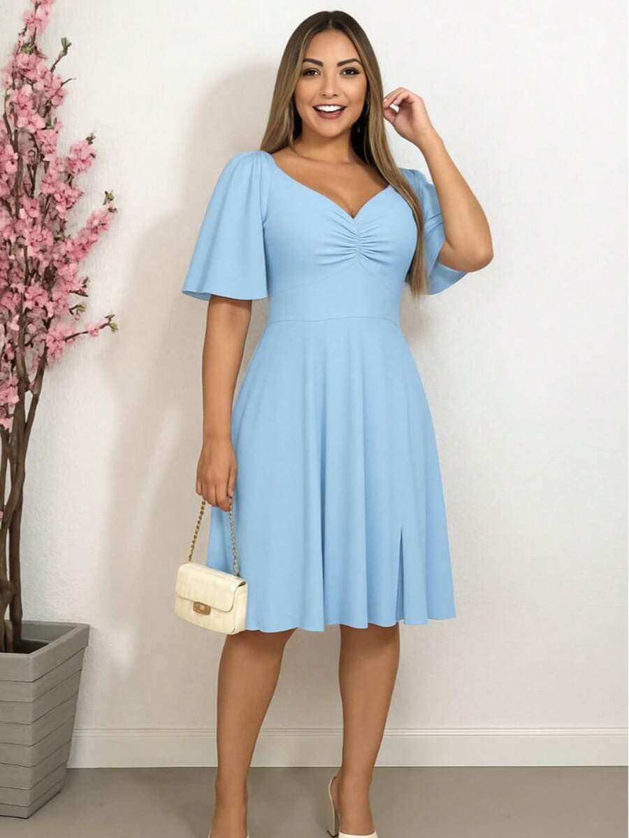 Vestido Curto Elegance Manga Flare Romântico - Azul bebê - Visão 1