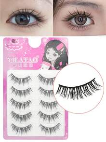 5 perechi de gene false cu aspect ud, efect natural subțire de ochi de pisică, machiaj zilnic, reutilizabile, aplicare ușoară, pentru începători, definite de la rădăcină la vârf, ochi mai mari, ușoare și confortabile