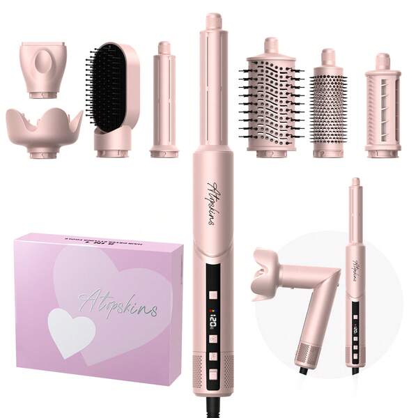 ATOPSKINS 8-In-1 Hot Air Brush Set, 110,000 RPM Brushless Motor, High-Power High-Speed Rotation, 200 Million Negative Ions, Hot Brush, Hair Dryer, Straightening Brush, Curling Iron, Powerful Curling, Quick Drying, Straightening Hair Styling Tool, Ideal Gift For Girlfriend And Mother, Suitable For All Hair Types