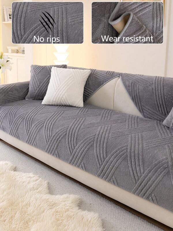 1pc Autumn/Winter Plush Thickened Warm Sofa Cushion Cover, Modern Minimalist Non-Slip Sofa Seat Pad, Dust-Proof And Washable Sofa Slipcover, Soft And Fade-Resistant, Pet-Friendly, Fits L-Shaped And 1/2/3/4-Seat Sofas For Bedroom, Office, Living Room