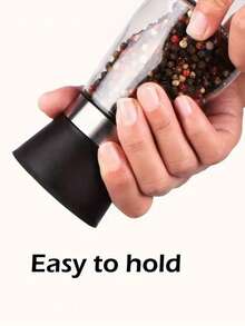 1pcManual Pepper Grinder - With Glass Body And Stainless Steel Ceramic Core - For Chili, Sea Salt, Seasonings - Electricity-Free - Kitchen And Dining Essentials