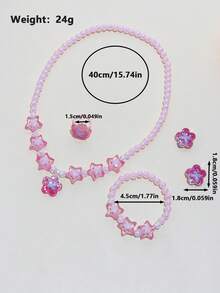 5pcs/10pcs Girls Pink Charm Beaded Butterfly, Pentagram, Flower Bracelet, Necklace, Ring, Earrings Jewelry Set, Suitable For BFFs, Little Sisters, Daily, Party, Birthday Gift - Multicolor - View 2