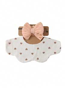 Baby Nylon Bow Knitted Headband, Floral Crinkle Fabric 360° Fake Collar, Cloud Drool Bib, Cute Infant Feeding Bibs Set - Multicolor - View 21