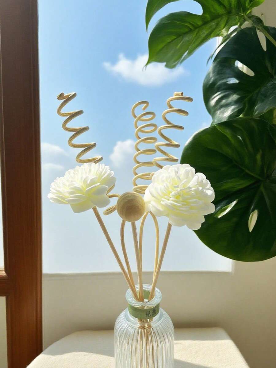 9件套藤条香薰套装，藤条香薰扩香器及替换花材，适用于家居及办公装饰，天然色