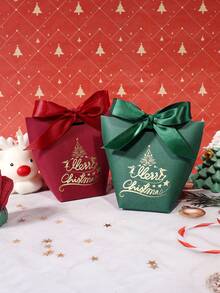 5pcs Christmas Gift Box With Bowknot, Red And Green Mini Treat Boxes For Candy, Cookies, Chocolates, Party Favors, Holiday Packaging, Cute Decorative Box For Christmas Tree, Wedding, Birthday, Classroom Exchange, Festive Wrapping For Kids And Adults