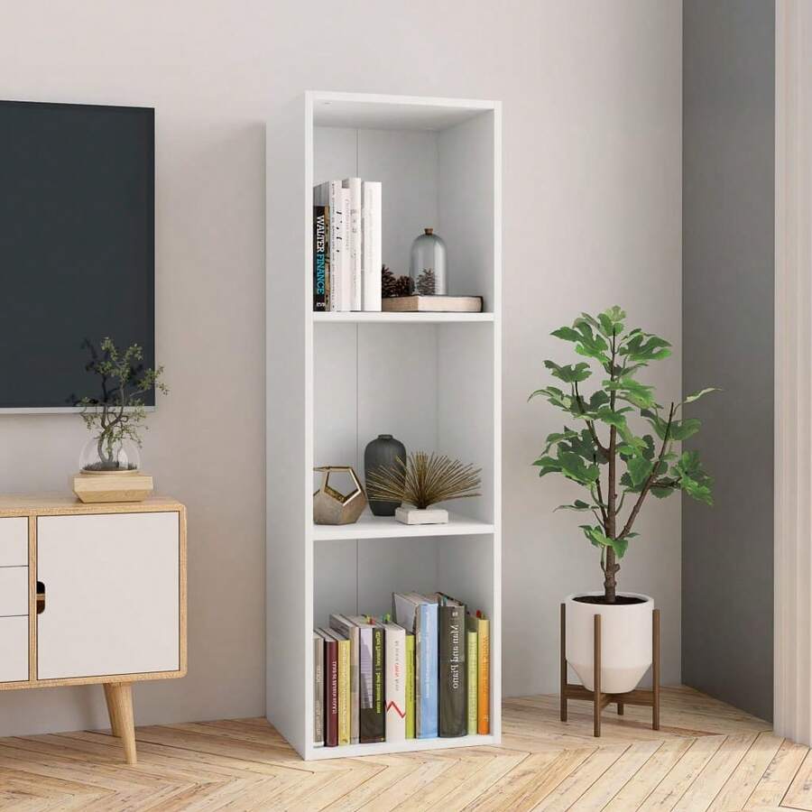 Librería/Mueble TV Larryhot Blanco 36x30x114 cm Madera industrial, resistente y duradera, fácil de montar, estilo decorativo, adecuado para guardar adornos, figuras, libros, pequeños objetos, etc. - Blanco - Ver 1