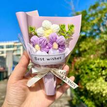 Handmade Mini Knitted Flower Bouquet, Creative Gift For Teachers' Day, Friends, Everlasting Floral Arrangement