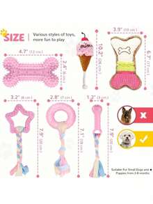 6件装幼犬磨牙玩具，小型犬咀嚼玩具，带绳子，可爱柔软橡胶材质，适合猫妈妈、狗妈妈、爱猫人士、爱狗人士、最佳猫妈妈、最佳狗妈妈