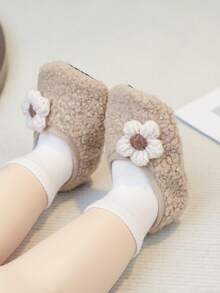 1 双幼儿花卉保暖内衬防滑软底室内拖鞋，温暖舒适，易于穿着和清洁，适合男婴和女婴，理想的节日礼物