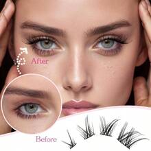 Lash Clusters Wispy Left And Right, Eye C Curl Eye Eyelash Clusters Natural Wispy Cluster Eyelash Extensions 9 - 14MM Band False Eyelashes 9mm 11mm 12mm 14mm - 黑色 - 查看 3
