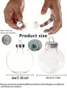 6 pièces - 6/8 cm Boule de Noël avec couvercle argenté, boule de Noël transparente. Décorations de Noël DIY, boules en plastique transparent à remplir. Décorations suspendues avec couvercle amovible, convient pour Noël, anniversaire, mariage, décoration d'arbre de Noël - Argent - Voir 9
