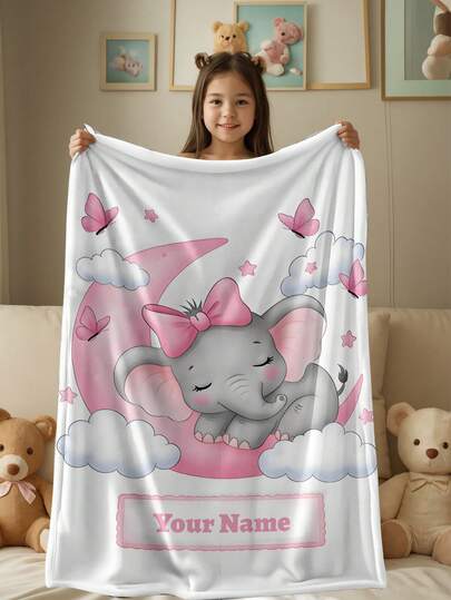 1 pieza Manta personalizable con texto familiar y patrón de elefante, manta conmemorativa. Adecuada como manta para niña, niño, adulto, Día de San Valentín, ligera, manta para bebé, manta personalizada, manta personalizada con foto, manta personalizada para recién nacido, adecuada para el Día de la Madre, cumpleaños, Día del Niño, Día del Padre, ceremonia de graduación