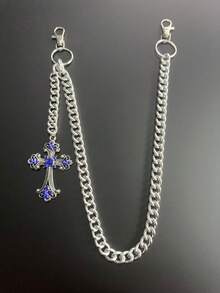1pc Vintage Elegant Minimalist Multi-Color Rhinestone & Faux Pearl Waist Chain, Men's Punk Hip-Hop Cross Body Chain, For Pants Decoration - Ancient Silver - View 6