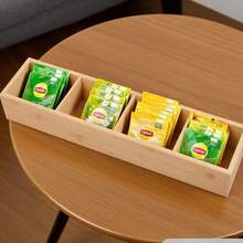 4 - Compartment Storage Box With Removable Dividers, Bamboo Material, Great For Desk Stationery Organization In Office - 原木色 - 查看 7