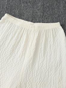 Girls Pink With Black Trim Casual Ruffle Collar 2 Pieces Loungewear Set - Apricot - View 5