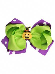 1pc Halloween Kids Dual-Color Bow Hair Clip, Cute Party Decor Prop Headpiece, Creative Polka Dot Pumpkin Hair Accessory, Festive Decorative Item