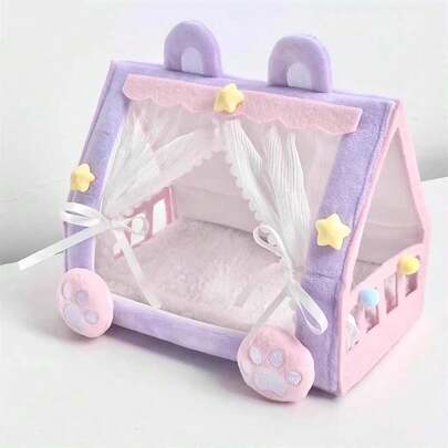 17cm Comfortable Pink Tent Bed 1st/2nd/3rd Generation Glazed Figurine Plush Doll, Cute Tent Bed Decor, Small Dog Hanging Ornament For LABUBU
