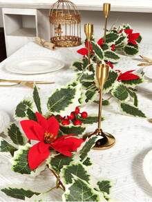 1 pieza Guirnalda de Navidad artificial - Flores y enredadera de bayas realistas con hojas verdes, fácil de colgar, perfecto para un ambiente festivo - Ideal para Navidad, aniversario, boda, cumpleaños, decoración de arcos y paredes