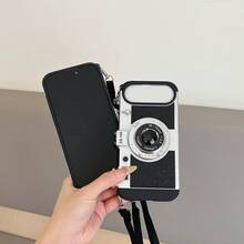 1pc Vintage 3D Camera Phone Case Compatible With Apple 16/16 Pro/16 Pro Max/17 Pro Max, S24 Ultra/S25 Ultra/S25/S25 Plus, Shockproof Camera Phone Cover With Detachable Strap, TPU+PC Material - Black - View 12