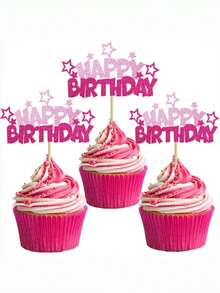 9pcs Pink & Blue Star Cake Toppers, Party Dessert Decorations, Happy Birthday Decor Suitable For Birthday, Holiday Party, Gathering Cake Decorations - Multicolor - View 7