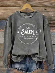 Halloween Outfits Witch Graphic Tees,Fall Clothes For Women Comfortable Casual "SALEM" Creative Letter Print Long-Sleeved T-Shirts,Party Gatherings Clothes Going Out Tops Women For Home Or Outdoor,Suitable For Daily Wear In Spring And Autumn