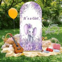 1pc/65pcs 2D Flat, Purple Elephant Arch Backdrop - Adorable Elephant With Floral Crown & Balloons Design, Polyester Fabric, Perfect For Youngsters' Baptism & Birthday Party Decorations, Youngsters Shower Decor Playful Design, Durable Party Accessory - Multicolor-04 - View 4