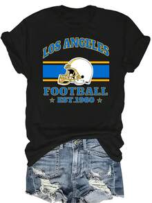 Camiseta Los Angeles C para mujer y unisex, de verano, casual, transpirable, con personalidad, cuello redondo, manga corta, ropa de calle, versátil, adecuada para adolescentes y adultos - Negro - Ver 1