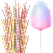 200 Pieces Cotton Candy Cones 13.8 Inch Cotton Candy Holder Stick Random Color Paper Straw Cones Colorful Sticks For Birthday Wedding Holiday Party (Light Color) - Light Color - 查看 1