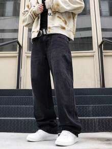 Men's Loose Fashion Pocketed Casual Versatile Straight Leg Jeans, All Season, Grunge