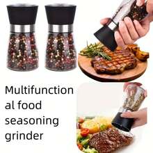 1pcManual Pepper Grinder - With Glass Body And Stainless Steel Ceramic Core - For Chili, Sea Salt, Seasonings - Electricity-Free - Kitchen And Dining Essentials
