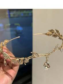 1 件闪亮女士头饰皇冠，森系公主私奔皇冠，婚礼派对新娘发饰，闪亮钻石仙女皇后服装 - 彩色 - 查看 4