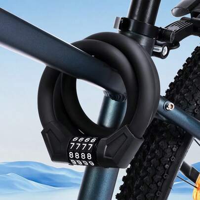 4 位密码锁，黑色 PVC 缆锁，适用于山地车/公路车，轻便便携式自行车锁，电动滑板车/摩托车/大门安全