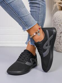 女士极简宽鞋头赤足跑步鞋 - 舒适防滑休闲鞋，宽鞋头设计，透气面料，零落差鞋底，适合步行和瑜伽，女士宽楦平底鞋，宽楦休闲运动鞋 - 黑灰 - 查看 6