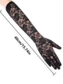 1 双黑色蕾丝花朵设计手套，新娘婚礼手部装饰 - 适合单身派对和婚礼装饰手套，万圣节，情人节，秋季配饰 - 彩色 - 查看 2