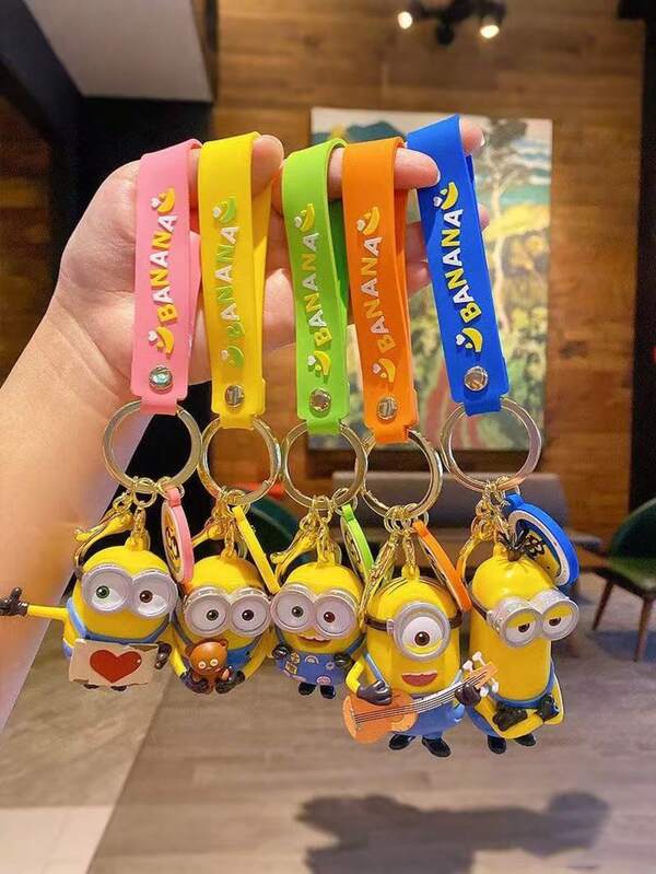 Minions 1 pieza Llavero de muñeco de Minions, colgante de mochila de pareja, decoración de colgante de metal de alta calidad adecuado para llaves, artículos escolares, mochilas, bolsas y diversas decoraciones colgantes, accesorio de dibujos animados creativo para amigos (sin tarjeta de papel)