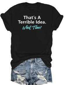 Camiseta con patrones interesantes para mujer y unisex, de verano, casual, transpirable, con cuello redondo, manga corta, estilo urbano y versátil, adecuada para adolescentes y adultos - Negro - Ver 1