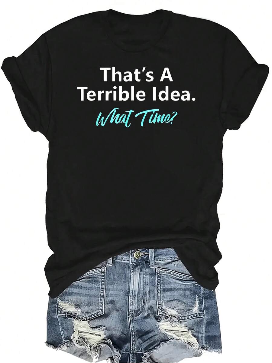 Camiseta con patrones interesantes para mujer y unisex, de verano, casual, transpirable, con cuello redondo, manga corta, estilo urbano y versátil, adecuada para adolescentes y adultos - Negro - Ver 1