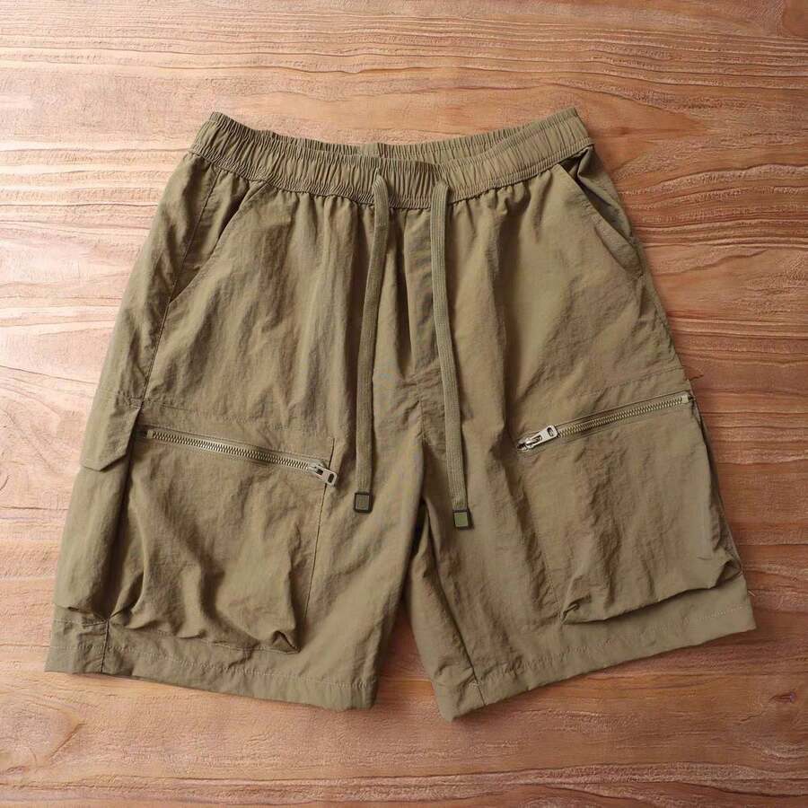 Men's Cargo Shorts With Multiple Pockets, Zipper And Quick-Drying Pants, Thin And Wear-Resistant - 軍綠色 - 查看 1