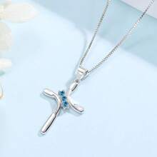 Local Shipping  925 Sterling Silver Cross Necklaces For Women 12 Color Birthstone Necklace,Adjustable Cross Pendant With Cubic Zirconia,Ideal Hypoallergenic Jewelry Gift - Blue-Topaz-Tháng 12 - Xem 7