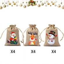 24pcs Christmas Gift Bags, Drawstring Closure - Santa Claus, Reindeer, Snowman Patterns - Faux Linen Material (1/6/12/24pcs) Suitable For Christmas Favors, Advent Calendar, Christmas Tree Decoration - Party, Office, Home Gathering - Holiday Candy Bags, Christmas Gift Bags, Holiday Candy Boxes, Holiday Patterns, Rustic Style Gift Bags, Party Favors, Reusable Packaging, Office Gifts - Multicolor - View 9