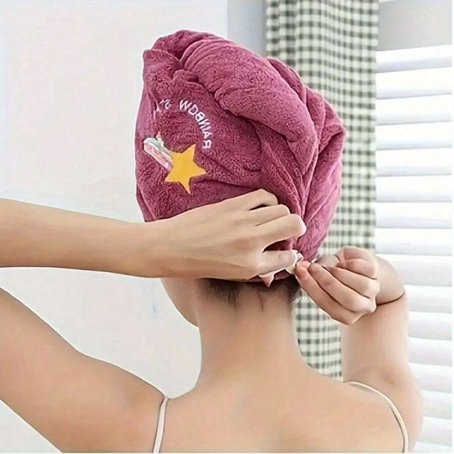 1 PC Ultra-Fine Fiber Hair Towel Bag, Women's Quick-Dry Hair Cap, Highly Absorbent Hair Towel Bag With Strong Water Absorption Capacity, Modern Geometric Pattern Knitted Fabric, 260 Grams In Weight, Featuring Space-Themed Embroidery, Suitable For Bathroom Accessories, Bathroom Decoration, Summer Items, School Supplies - Hair Cap.