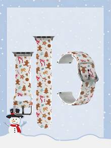 1pc Christmas Gingerbread Bow Soft Elastic Breathable Comfortable Wristband Replacement Watch Band Compatible With Samsung, Garmin, Honor Smartwatches, 38mm 40mm 41mm 45mm 44mm 42mm 49mm, Fashionable Casual Multi-Color Silicone Watch Band Compatible With Apple Watch Ultra SE/10/9/8/7/6/5/4/3/2/1