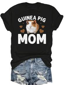 Camiseta de cobaya genial para mujer, unisex, de verano, casual, transpirable, con personalidad, cuello redondo, manga corta, ropa de calle, versátil, adecuada para adolescentes y adultos - Negro - Ver 1