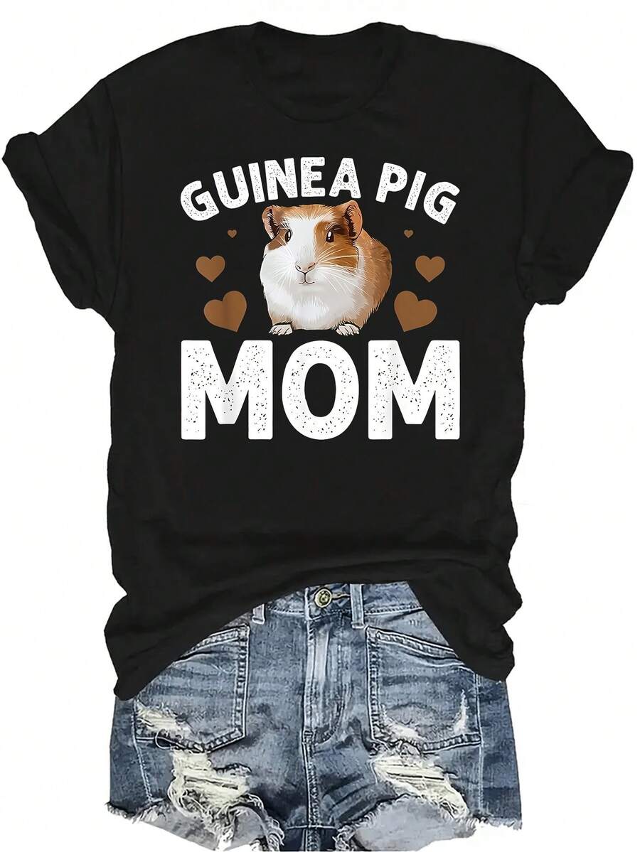 Camiseta de cobaya genial para mujer, unisex, de verano, casual, transpirable, con personalidad, cuello redondo, manga corta, ropa de calle, versátil, adecuada para adolescentes y adultos - Negro - Ver 1